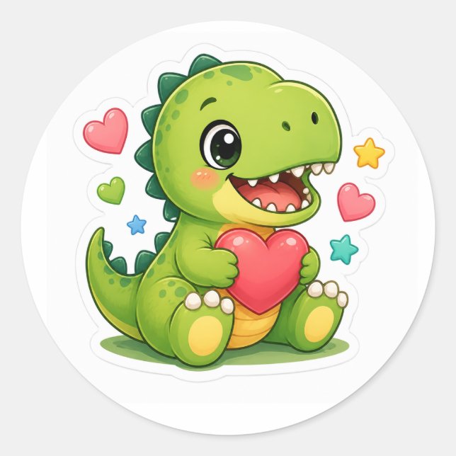 Autocollant de coeur de bébé dinosaure mignon (Devant)