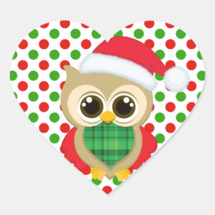 Autocollant de coeur de chouette de Père Noël mign