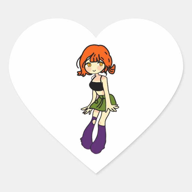 autocollant de cœur de fille chibi d'anime mignon (Devant)