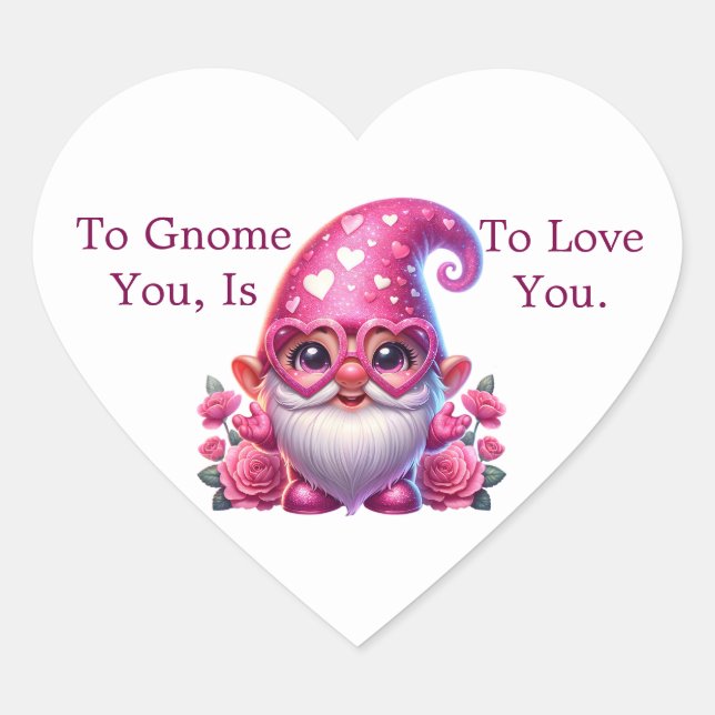 Autocollant de cœur de gnome de la Saint-Valentin (Devant)
