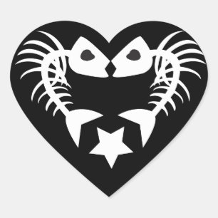 Autocollant de coeur d'os de poissons - NOIR