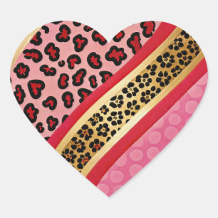 Autocollant de coeur Empreinte de léopard gras ros