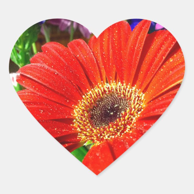 Autocollant de coeur floral rouge (Devant)