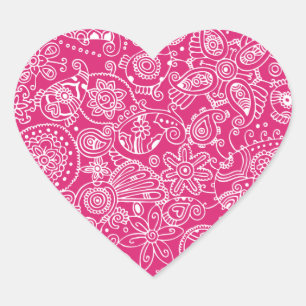 Autocollant de coeur Fuchsia Paisley
