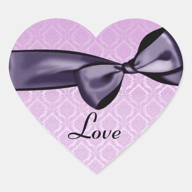 Autocollant de coeur pourpre LOVE Mariage Bow PINK (Devant)