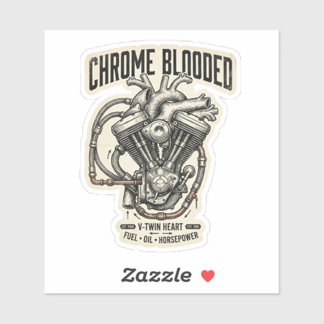 Autocollant de coeur V-Twin Chrome Blooded (Feuille)