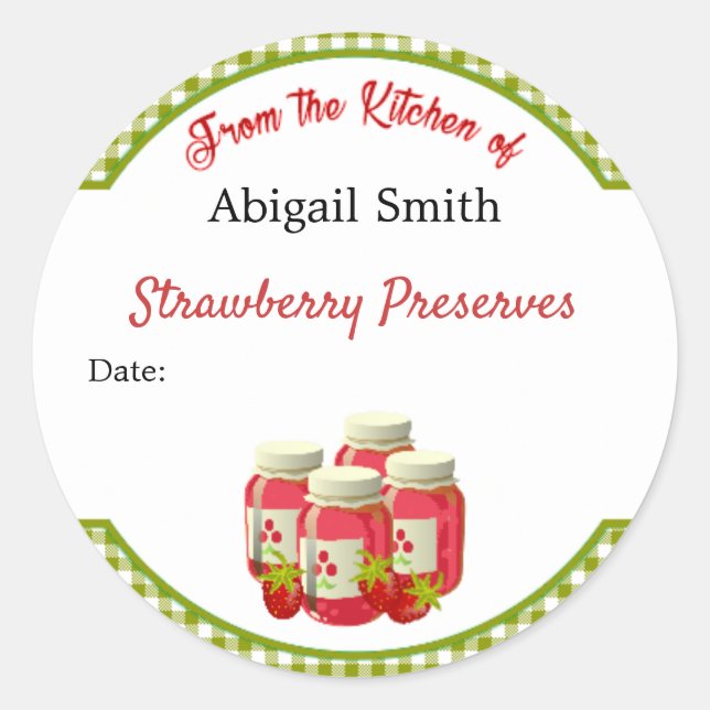 Autocollant de conserve fraise Gingham (Devant)