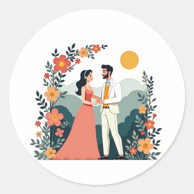 Autocollant de couple floral romantique (Devant)