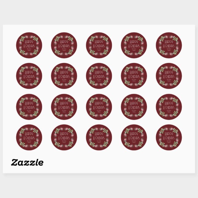Autocollant de couronne aquarelle Joyeuses Fêtes (Feuille)