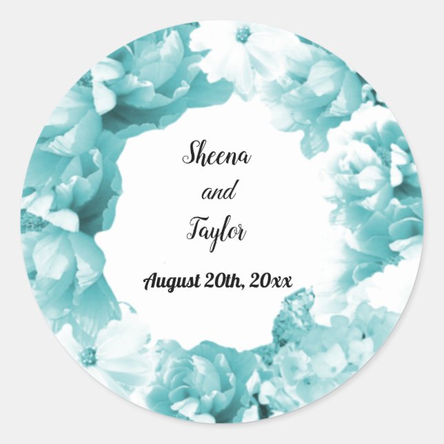 Autocollant de couronne de mariage aqua monochroma (Devant)