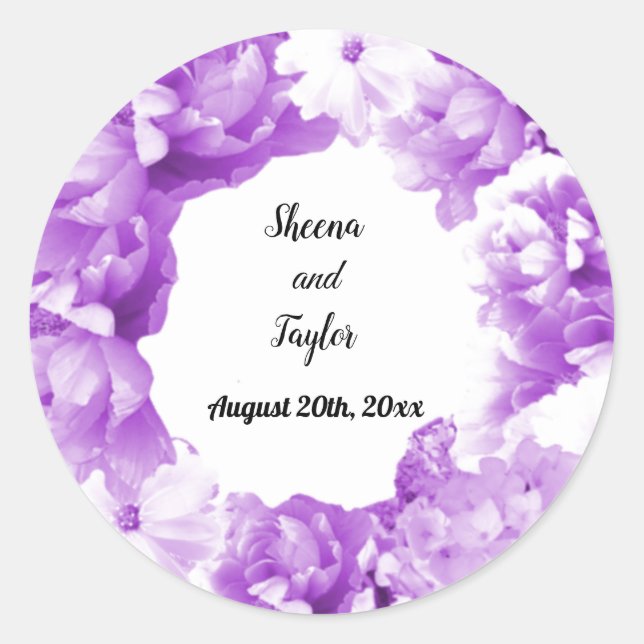 Autocollant de couronne de mariage violet monochro (Devant)