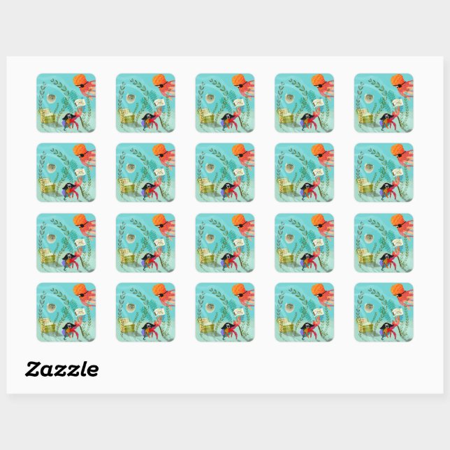 Autocollant de crabe pirate et de pieuvre de l'océ (Feuille)