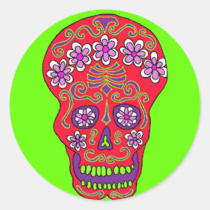 Autocollant de crâne de fleur en rouge