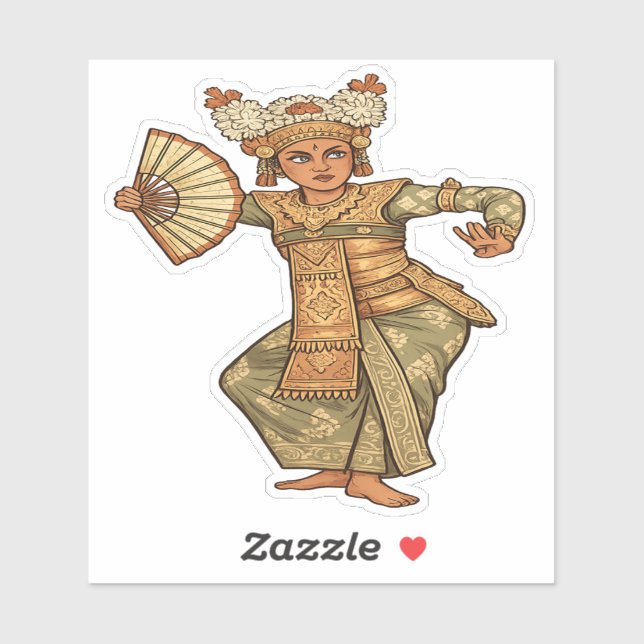 Autocollant de danseuse Legong balinaise - NATUREL (Feuille)