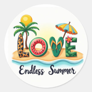 Autocollant de dessin animé de plage d'été LOVE