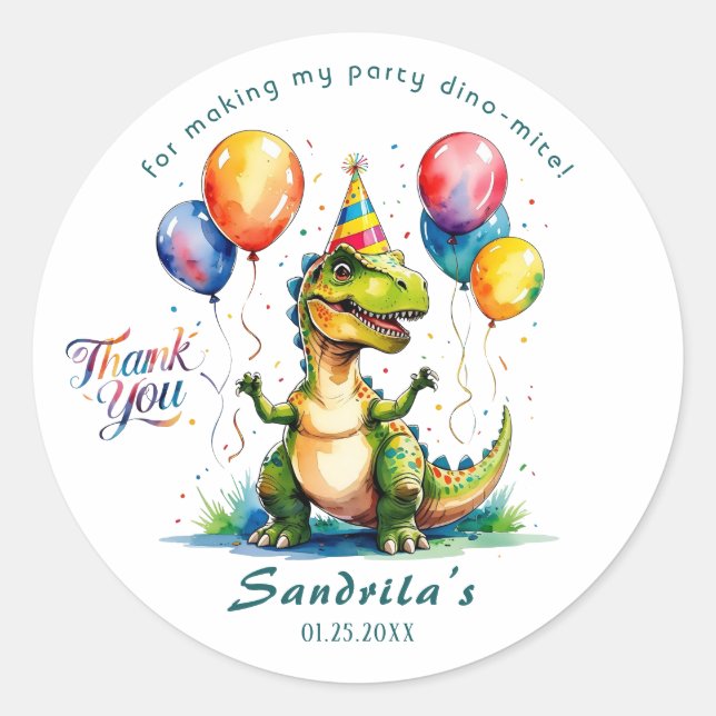 Autocollant de dinosaure d'ANNIVERSAIRE à l'aquare (Devant)