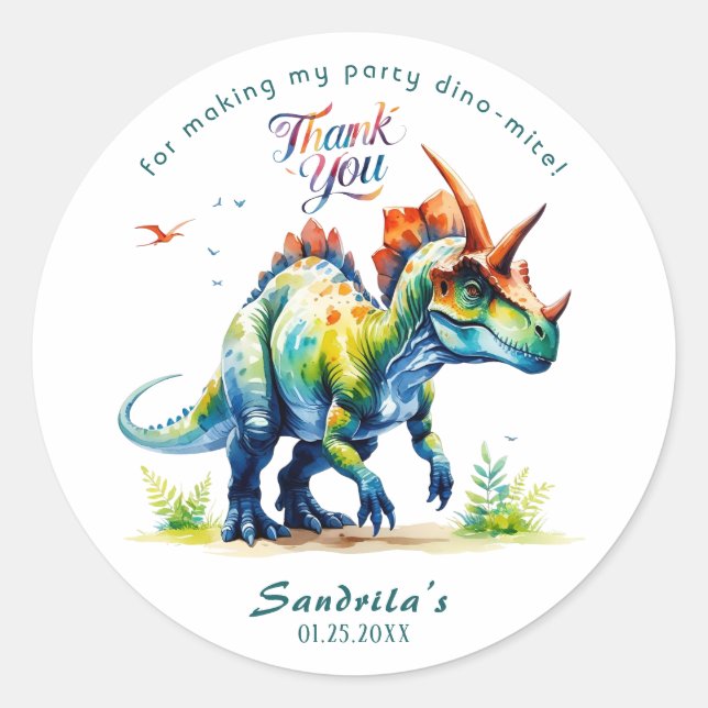Autocollant de dinosaure d'anniversaire à l'aquare (Devant)