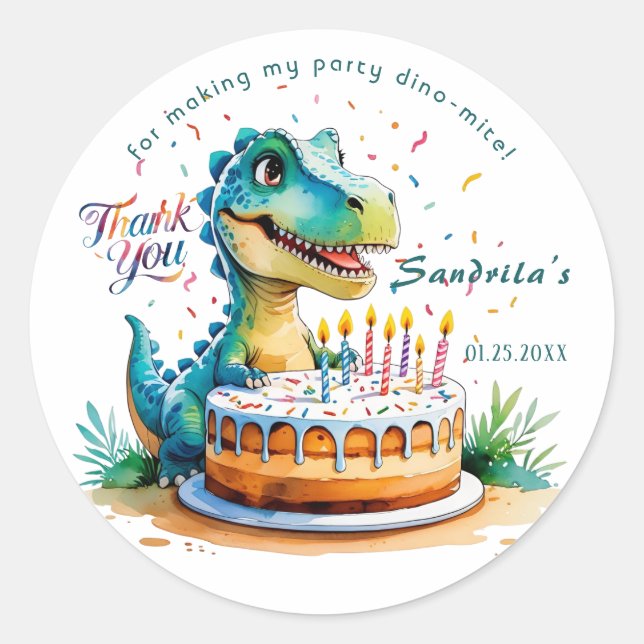 Autocollant de dinosaure d'anniversaire à l'aquare (Devant)