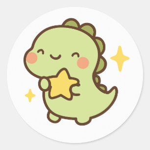 Autocollant de dinosaure kawaii tenant une étoile