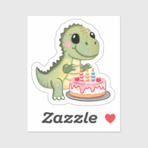 Autocollant de dinosaure mignon avec gâteau d'anni