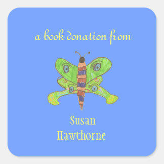 Autocollant de don de livre - papillon - carré