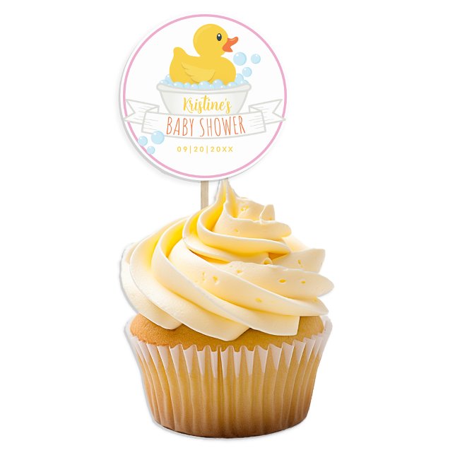 Autocollant de douche bébé Canard en Caoutchouc |  (pink rubber duck baby shower party favor - sticker)