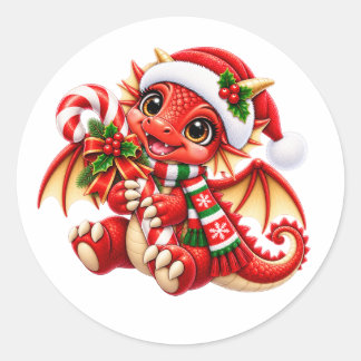 Autocollant de dragon de Noël rouge mignon