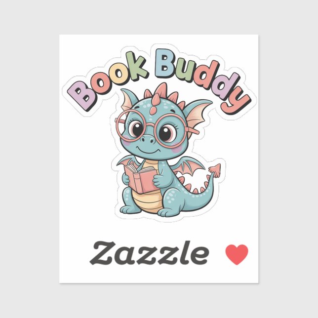 Autocollant de dragon mignon lisant Book Buddy (Feuille)