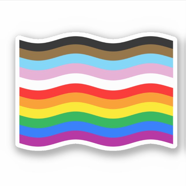Autocollant de drapeau arc-en-ciel à rayures ondul (Devant)