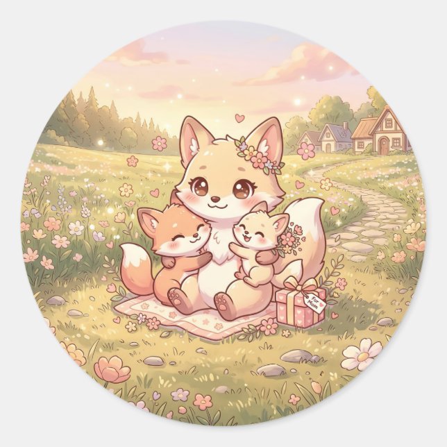 Autocollant de famille de renard mignon (Devant)
