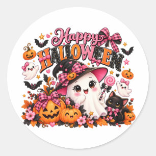 Autocollant de fantôme Halloween avec un joli nœud