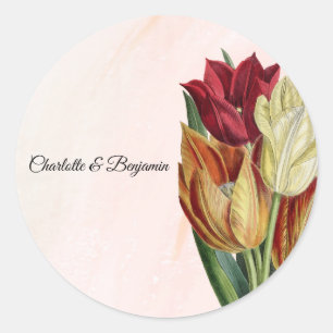 Autocollant de faveur botanique en marbre rose élé