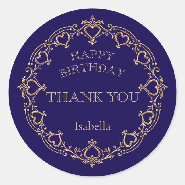 Autocollant de faveur d'anniversaire élégant en or (Devant)