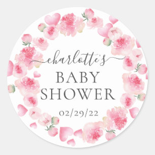 Autocollant de faveur de baby shower à fleurs rose