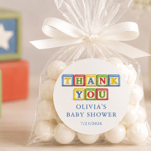 Autocollant de faveur de Baby Shower Bloc Jouet