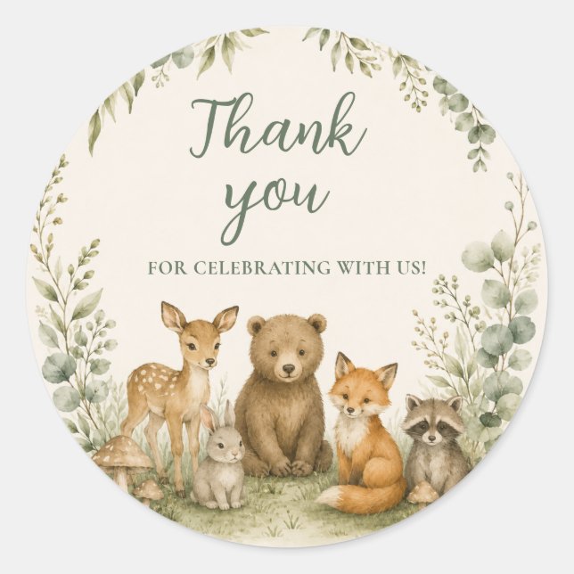 Autocollant de faveur de Baby Shower en forêt (Devant)