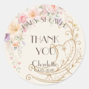 Autocollant de faveur de Baby Shower Ivory Gold