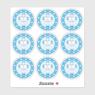 Autocollant de faveur de baptême bleu pour garçons