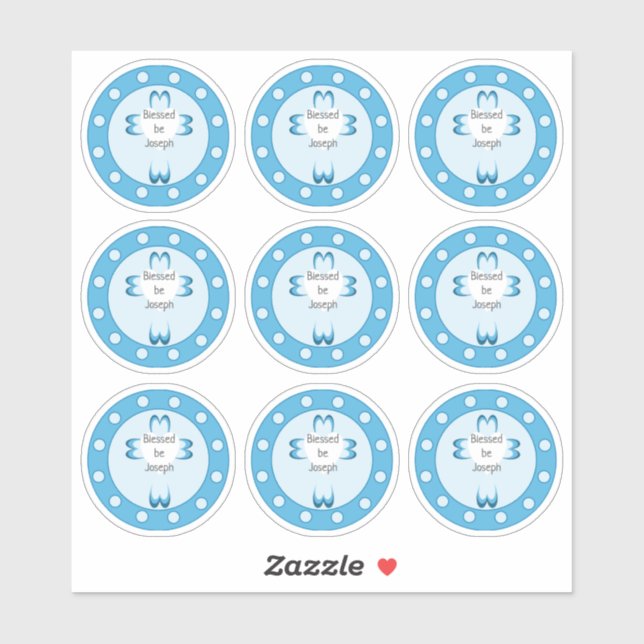 Autocollant de faveur de baptême bleu pour garçons (Feuille)