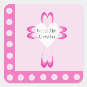 Autocollant de faveur de baptême rose pour filles