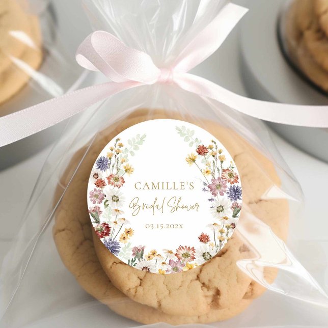 Autocollant de faveur de douche de mariage à fleur (Wildflower Bridal Shower Round Sticker)