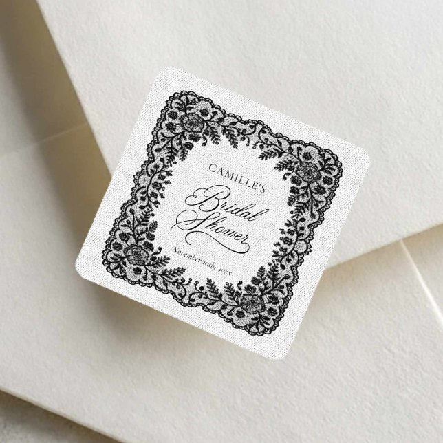 Autocollant de faveur de douche de mariage en dent (Black Lace Bridal Shower Envelope Seal)