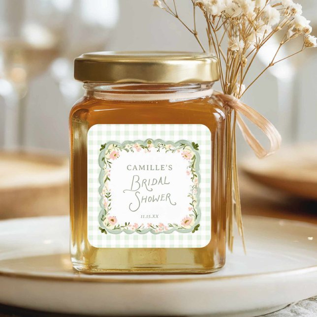Autocollant de faveur de douche de mariage floral  (Sage Green and Floral Bridal Shower Favor Sticker)
