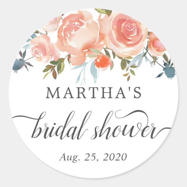Autocollant de faveur de douche de mariage floral  (Devant)