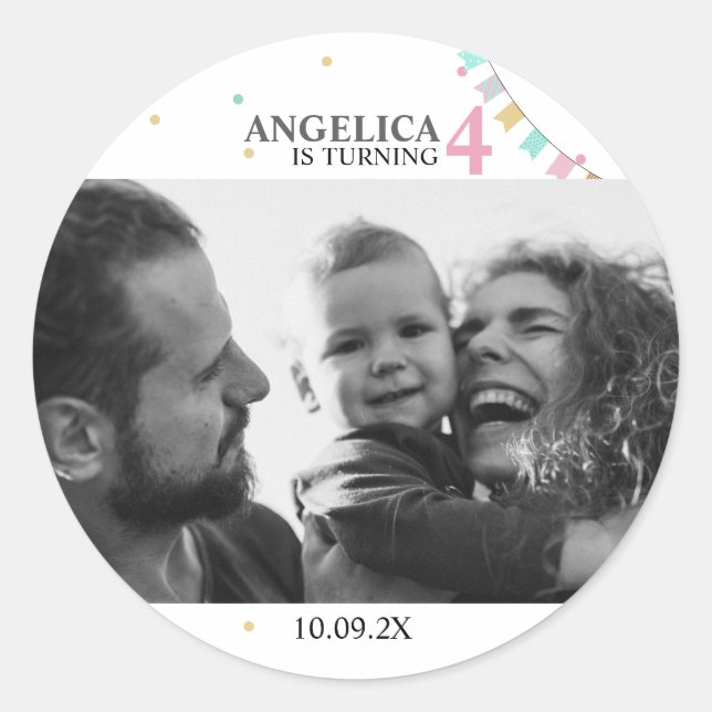 Autocollant de faveur de fête d'anniversaire | Num (Devant)