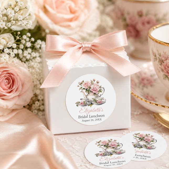 Autocollant de faveur de luncheon de mariage rose  (Blush Pink Bridal Luncheon Favor Sticker)
