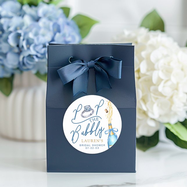 Autocollant de faveur de mariage champêtre « Pop t (Pop the Bubbly - Favor Sticker)