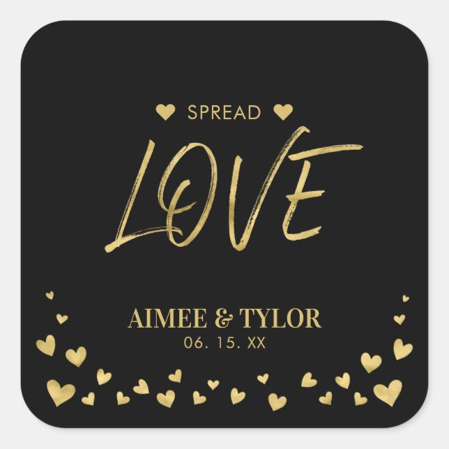 Autocollant de faveur de mariage Cœurs d'or répand (Devant)
