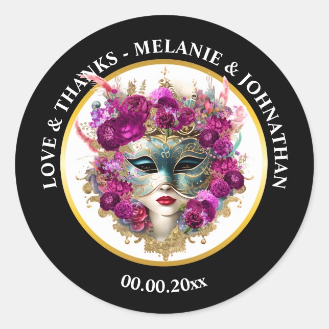 Autocollant de Faveur de Mariage Floral de Mascara (Devant)