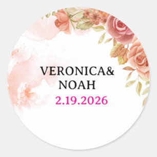 Autocollant de faveur de mariage floral rose